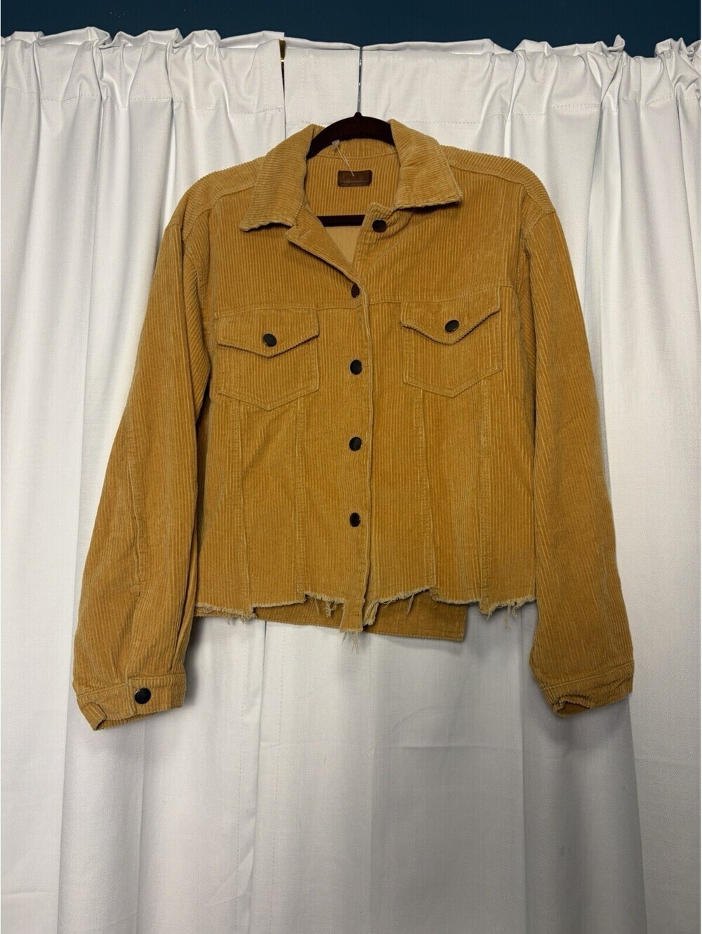 Pol Corduroy Cotton Trucker Raw Edge Jacket In Teddy Bear Brown Size Small $78